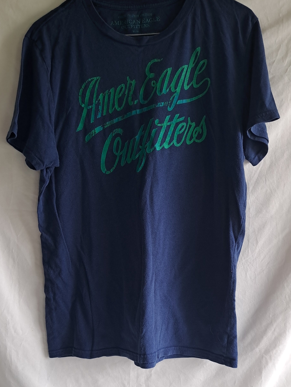 American Eagle Outfitters Navy Tee with Green Script Logo